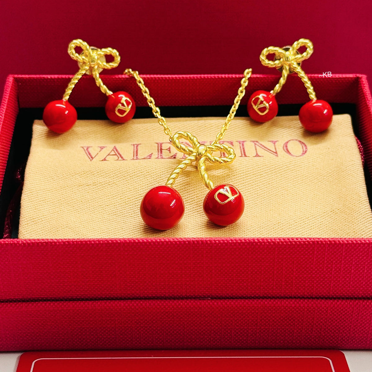 AMAZING CHERRYFIC METAL AND ENAMEL NECKLACE N EARRING