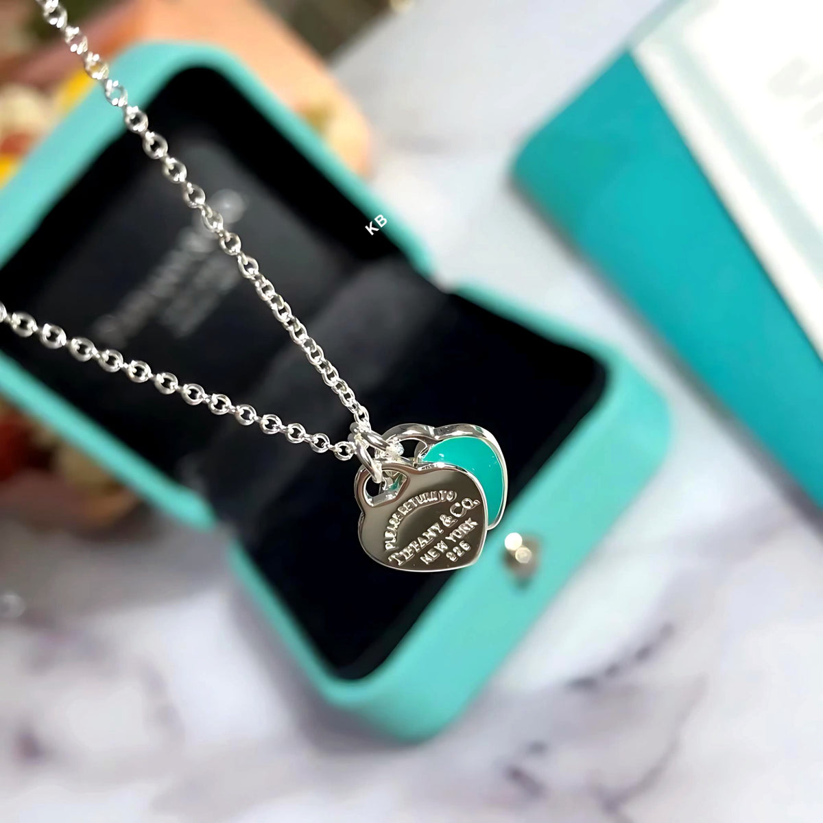 AMAZING TIFFANY BLUE DOUBLE HEART TAG PENDANT😍*
