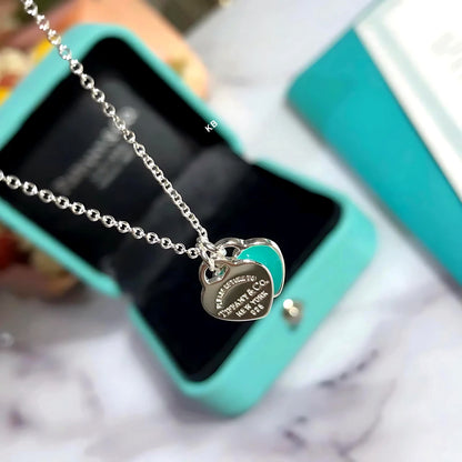 AMAZING TIFFANY BLUE DOUBLE HEART TAG PENDANT😍*