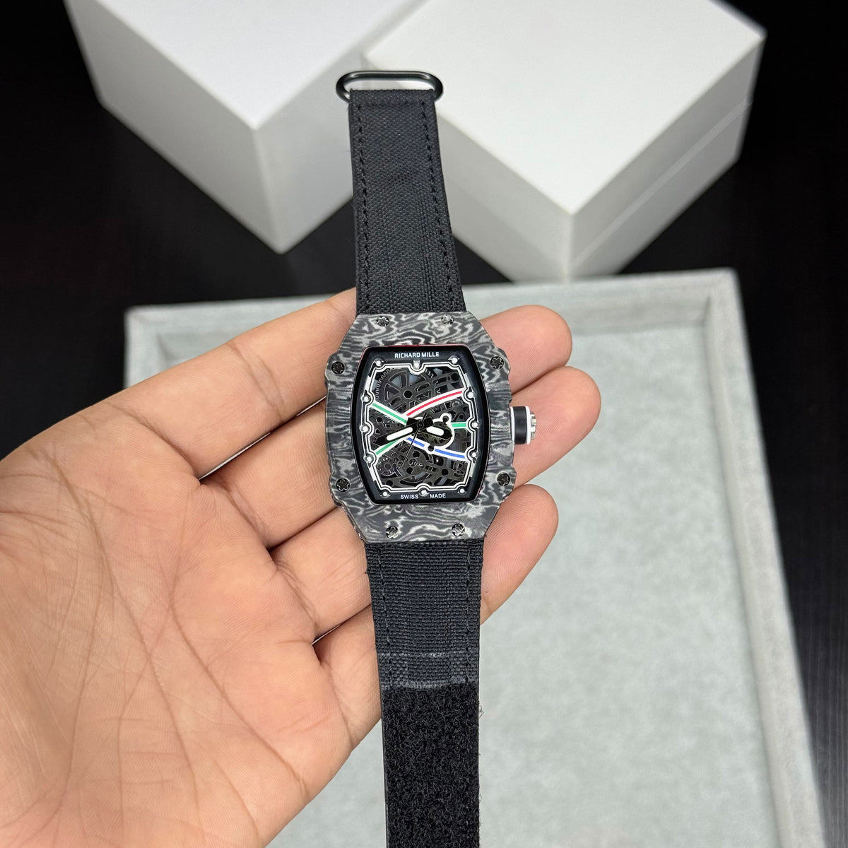 AMAZING MILLE TONNEAU -SHAPED SKELETON WATCH