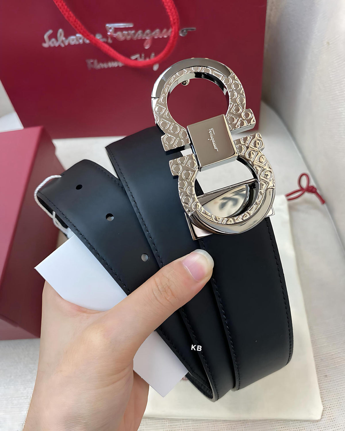 AMAZING FERAGAMO INITIAL EMBOSSED LEATHER BELT😍*