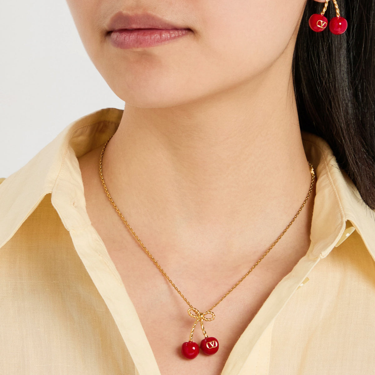 AMAZING CHERRYFIC METAL AND ENAMEL NECKLACE N EARRING