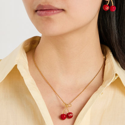 AMAZING CHERRYFIC METAL AND ENAMEL NECKLACE N EARRING