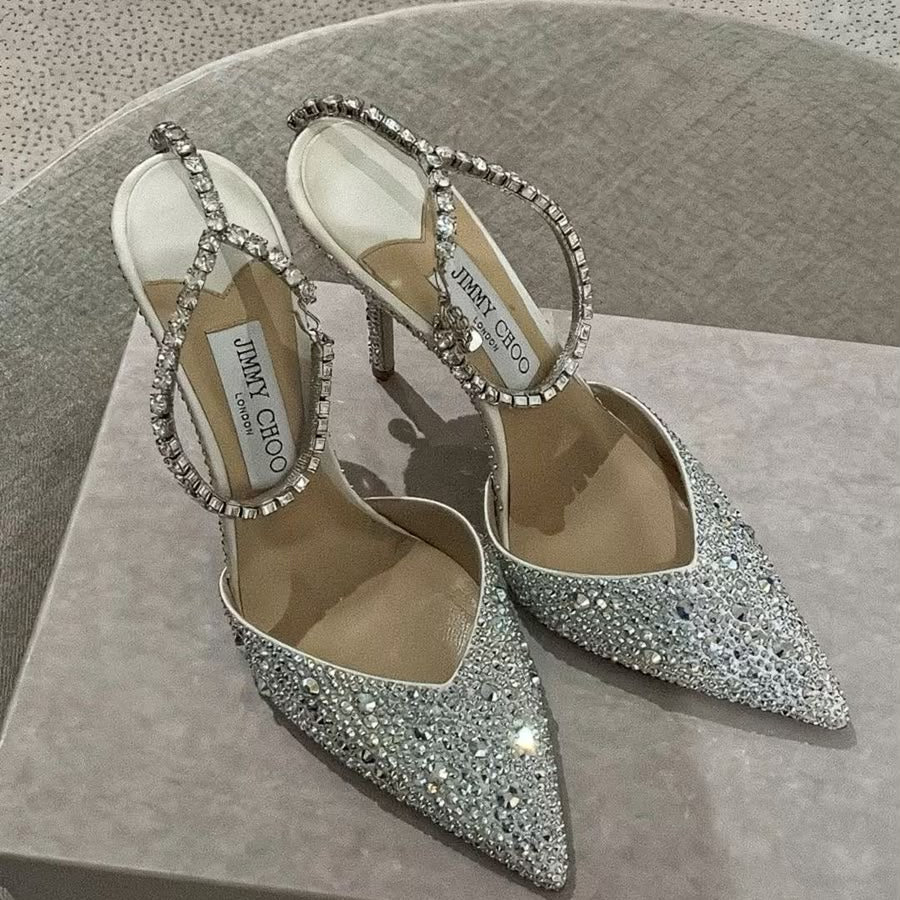 AMAZING CHOOSAEDA 100 | IVORY SATING PUMPS WITH CRYSTAL