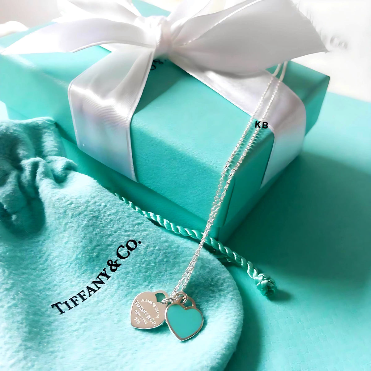 AMAZING TIFFANY BLUE DOUBLE HEART TAG PENDANT😍*