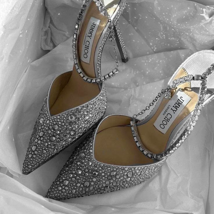 AMAZING CHOOSAEDA 100 | IVORY SATING PUMPS WITH CRYSTAL