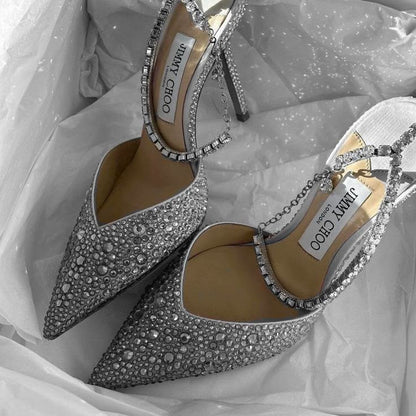 AMAZING CHOOSAEDA 100 | IVORY SATING PUMPS WITH CRYSTAL